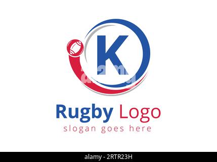 Erstes K-Monogramm mit Rugby, Fußball-Logo und Rugby-Ball-Symbol für American Soccer Club Symbol Stock Vektor