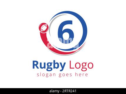 Erstes 6-Monogramm-Alphabet mit Rugby, Fußball-Logo und Rugby-Ball-Symbol für American Soccer Club Symbol Stock Vektor