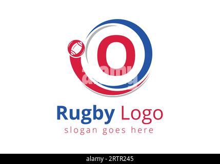 Erstes O-Monogramm mit Rugby, Fußball-Logo und Rugby-Ball-Symbol für American Soccer Club Symbol Stock Vektor