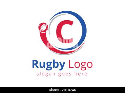 Erstes C-Monogramm mit Rugby, Fußball-Logo und Rugby-Ball-Symbol für American Soccer Club Symbol Stock Vektor