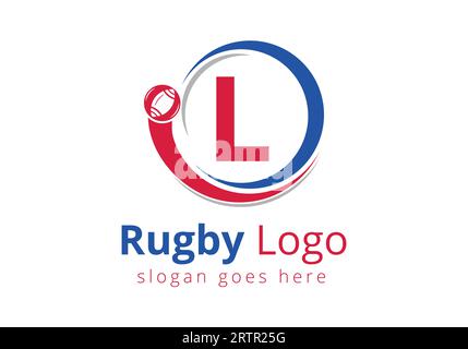 Erstes L-Monogramm mit Rugby, Fußball-Logo und Rugby-Ball-Symbol für American Soccer Club Symbol Stock Vektor