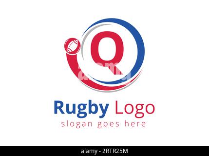 Erstes Q-Monogramm mit Rugby, Fußball-Logo und Rugby-Ball-Symbol für American Soccer Club Symbol Stock Vektor