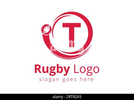 Erstes T-Monogramm mit Rugby, Fußball-Logo und Rugby-Ball-Symbol für American Soccer Club Symbol Stock Vektor