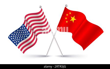 Vector amerikanische Flagge und chinesische Flagge. Vintage-Flagge der USA und Flagge Chinas. Stock Vektor