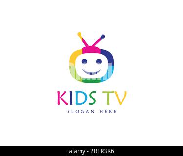 Design-Vorlage für Kinder-TV-Logo. TV-Vektor-Logo. TV-Logo. Buntes Logo-Design für Kinder Stock Vektor