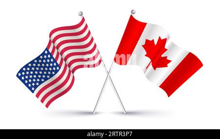 Vector amerikanische Flagge und kanadische Flagge. Vintage-Flagge der USA und Flagge von Kanada. Stock Vektor