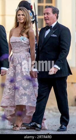 Gemeinde Ekero, Schweden. September 2023. Prinzessin Madeleine von Schweden und Christopher ONeill kommen am 14. September 2023 im Drottningholm Palace Theatre in Lovön an, um an der Jubiläumsaufführung der Königlich Schwedischen Oper zu Ehren von HM der King Credit: Albert Nieboer/Netherlands OUT/Point de Vue OUT/dpa/Alamy Live News teilzunehmen Stockfoto