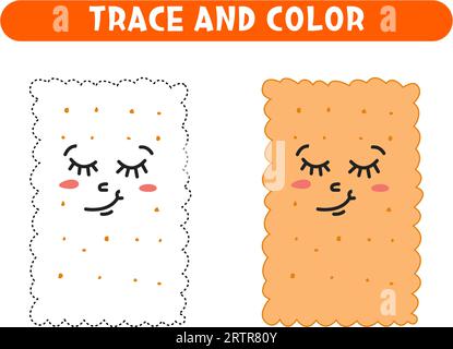 Trace and Colour Cute Cookie Lernspiel Arbeitsblatt für Kinder Stock Vektor