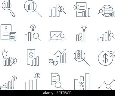 Analysesymbole Festgelegt. Diagramm, Statistiken, Berichte, Metriken. Bearbeitbare Kontur. Vektorsammlung Mit Einfachen Symbolen Stock Vektor