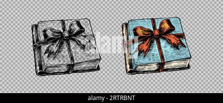 Skizzengravur Geschenk des Buchsets. Handgezeichnete Vektorillustration. Stock Vektor