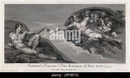 Die Erschaffung von Adam, Kupferstich von Domenico Cunego, 1772, nach Michelangelo Stockfoto