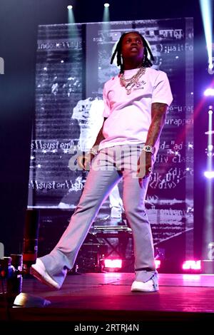 Lil Durk auf der „Sorry for the Dürre Tour 2023“ im United Center am Freitag, 11. August 2023 in Chicago, IL, USA mit: Lil Durk, Durk Derrick Banks wo: Chicago, Illinois, USA Wann: 12. August 2023 Credit: Adam Bielawski/WENN.com Stockfoto