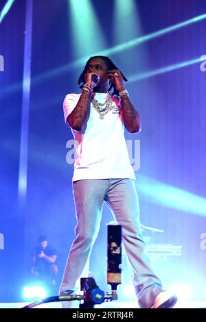 Lil Durk auf der „Sorry for the Dürre Tour 2023“ im United Center am Freitag, 11. August 2023 in Chicago, IL, USA mit: Lil Durk, Durk Derrick Banks wo: Chicago, Illinois, USA Wann: 12. August 2023 Credit: Adam Bielawski/WENN.com Stockfoto