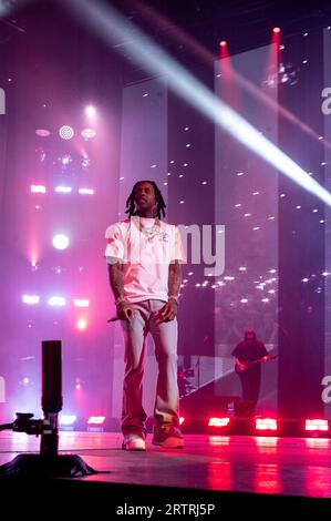 Lil Durk auf der „Sorry for the Dürre Tour 2023“ im United Center am Freitag, 11. August 2023 in Chicago, IL, USA mit: Lil Durk, Durk Derrick Banks wo: Chicago, Illinois, USA Wann: 12. August 2023 Credit: Adam Bielawski/WENN.com Stockfoto