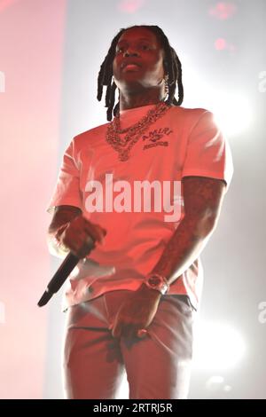 Lil Durk auf der „Sorry for the Dürre Tour 2023“ im United Center am Freitag, 11. August 2023 in Chicago, IL, USA mit: Lil Durk, Durk Derrick Banks wo: Chicago, Illinois, USA Wann: 12. August 2023 Credit: Adam Bielawski/WENN.com Stockfoto