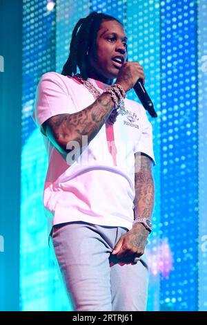 Lil Durk auf der „Sorry for the Dürre Tour 2023“ im United Center am Freitag, 11. August 2023 in Chicago, IL, USA mit: Lil Durk, Durk Derrick Banks wo: Chicago, Illinois, USA Wann: 12. August 2023 Credit: Adam Bielawski/WENN.com Stockfoto