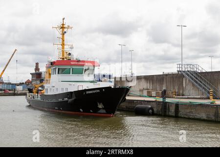 Grimmershoern-Seeschiff im Fischereihafen Cuxhaven, Nordseeküste, Niedersachsen, Deutschland Stockfoto