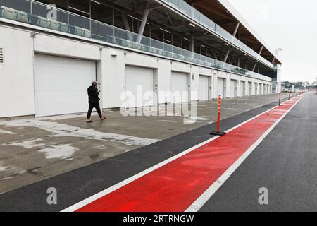 F1 Rennplatz, Paddock, Garagen in der Pitlane, Montreal, Provinz Quebec, Kanada Stockfoto