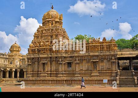 Wunderschönes Gopuram in Tanjore großer Tempel Tamil Nadu Indien Stockfoto