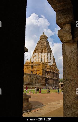 Wunderschönes Gopuram in Tanjore großer Tempel Tamil Nadu Indien Stockfoto