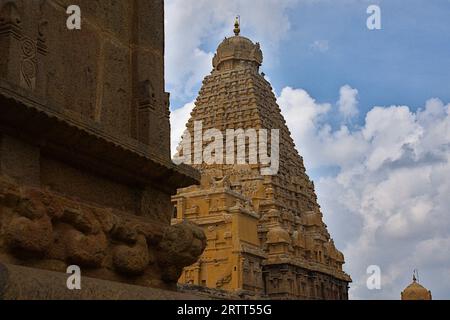 Wunderschönes Gopuram in Tanjore großer Tempel Tamil Nadu Indien Stockfoto