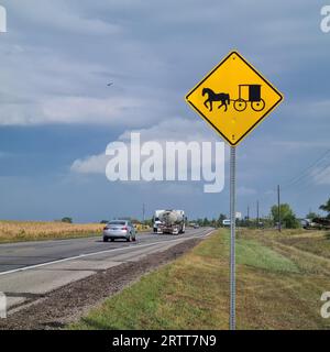 Verkehrsschild für Amische Pferdekutschen, South Dakota, USA Stockfoto