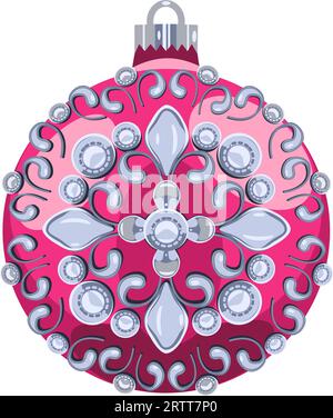Rote Weihnachtskugel mit silbernen Ornamenten isoliert auf weißem Hintergrund. Vektorillustration. Stock Vektor