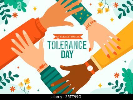 Internationaler Tag für Toleranz Vektor Illustration am 16. November mit Halten Hände von unterschiedlicher Hautfarbe für menschliche Solidarität in Flat Cartoon Stock Vektor