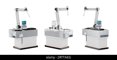 3D-Rendering-Gruppe von Roboterarmmodulen isoliert auf weiß Stockfoto