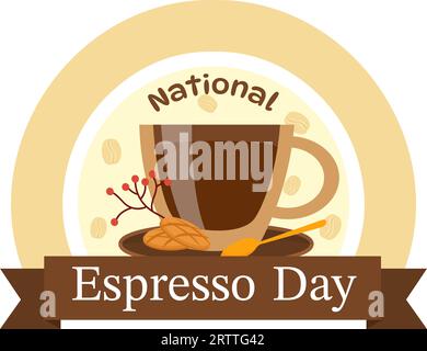 National Espresso Day Vector Illustration am 23. November mit Tasse Kaffee mit Bohne für Promotion oder Poster in Flat Cartoon Hintergrund Design Stock Vektor