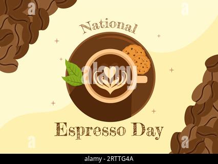 National Espresso Day Vector Illustration am 23. November mit Tasse Kaffee mit Bohne für Promotion oder Poster in Flat Cartoon Hintergrund Design Stock Vektor