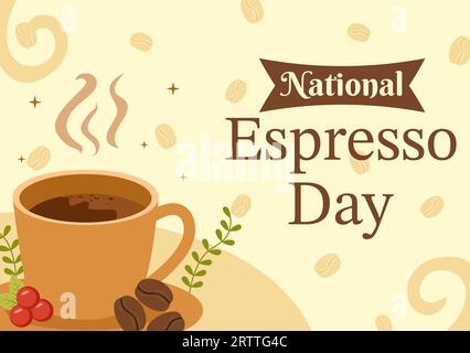 National Espresso Day Vector Illustration am 23. November mit Tasse Kaffee mit Bohne für Promotion oder Poster in Flat Cartoon Hintergrund Design Stock Vektor