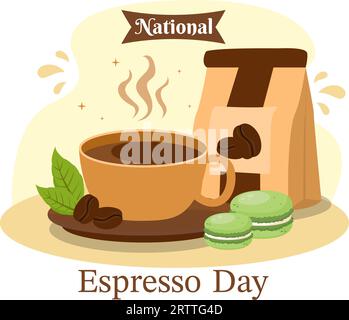 National Espresso Day Vector Illustration am 23. November mit Tasse Kaffee mit Bohne für Promotion oder Poster in Flat Cartoon Hintergrund Design Stock Vektor