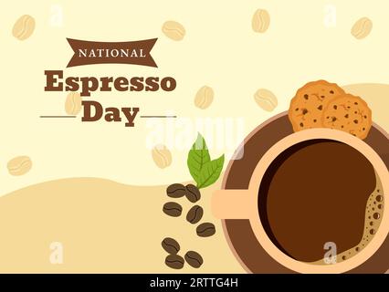 National Espresso Day Vector Illustration am 23. November mit Tasse Kaffee mit Bohne für Promotion oder Poster in Flat Cartoon Hintergrund Design Stock Vektor