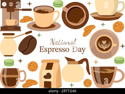 National Espresso Day Vector Illustration am 23. November mit Tasse Kaffee mit Bohne für Promotion oder Poster in Flat Cartoon Hintergrund Design Stock Vektor