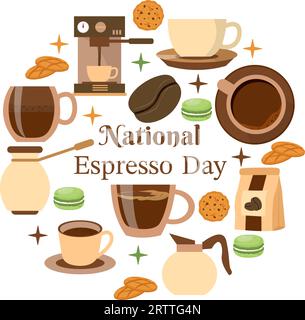 National Espresso Day Vector Illustration am 23. November mit Tasse Kaffee mit Bohne für Promotion oder Poster in Flat Cartoon Hintergrund Design Stock Vektor