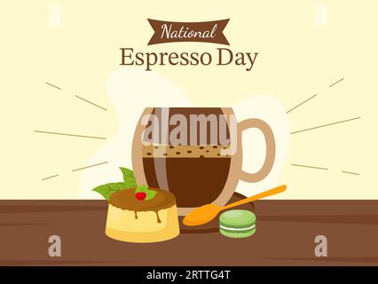 National Espresso Day Vector Illustration am 23. November mit Tasse Kaffee mit Bohne für Promotion oder Poster in Flat Cartoon Hintergrund Design Stock Vektor