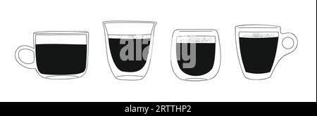 Set aus verschiedenen Glasbechern mit Kaffeevektor. Stock Vektor