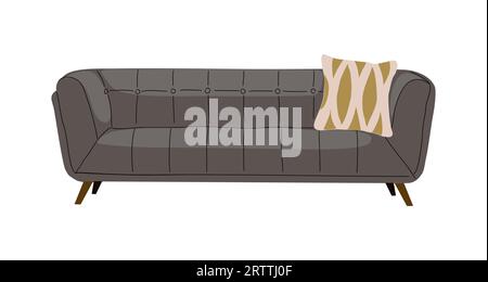 Stilvolles, komfortables graues Sofa mit Kissenvektor. Stock Vektor