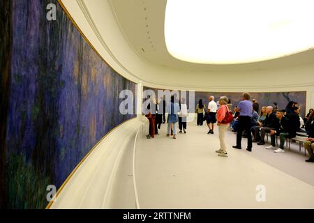 Menschen, die Claude Monets Werke im Musee l'Orangerie in Paris bewundern Stockfoto