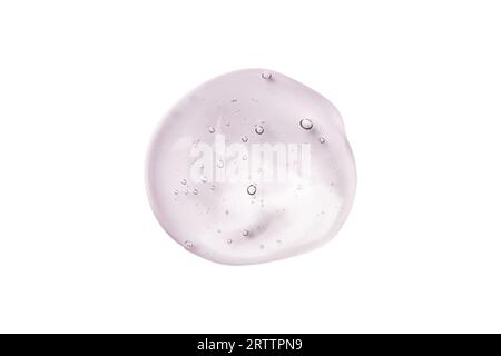 Serum-Gel-Swatch isoliert auf weißem Hintergrund. Rosafarbene, transparente Gel-Serum-Textur. Stockfoto