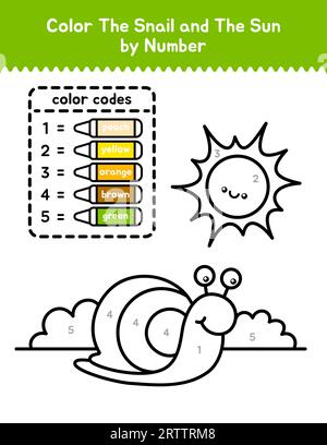 Süße Schneckenfarbe Nach Anzahl Ausmalseite Für Kinder Stock Vektor