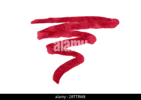 Rote Liplinse isoliert auf weißem Hintergrund. Lippenstiftstrich für Design. Stockfoto