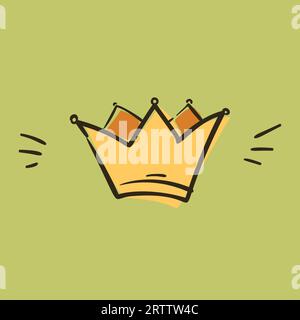 Goldene Krone Doodle isolierte einfache Zeichnung auf grünem Hintergrund, Monarchie-Symbol Cartoon-Karte Design Vektor Illustration Stock Vektor