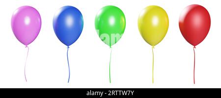 Heliumballon isoliert auf weißem Hintergrund. Viele mehrfarbige Referenzkreise für die Konstruktion, Überlagerung auf Bild 3D-Rendering Stockfoto
