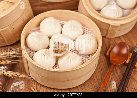 Chinesisches gedämpftes Fleisch Brötchen, chinesisches Brötchen, bao zi Stockfoto