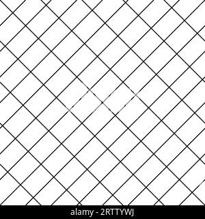 Nahtloses diagonales Kreuzlinienraster. Geometrische Rautenstruktur. Schwarzes diagonales Netz auf weißem Hintergrund. Minimalistisches gestepptes Material. Metallic Stock Vektor