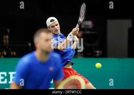 Die tschechischen Tennisspieler Adam Pavlasek und Jakub Mensik während des Davis-Cup-Teams C 2023 gegen die Tschechische Republik gegen Korea gegen Minkyu Song und JIS Stockfoto