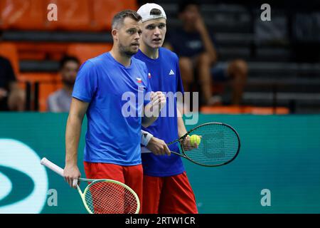 Die tschechischen Tennisspieler Adam Pavlasek und Jakub Mensik während des Davis-Cup-Teams C 2023 gegen die Tschechische Republik gegen Korea gegen Minkyu Song und JIS Stockfoto