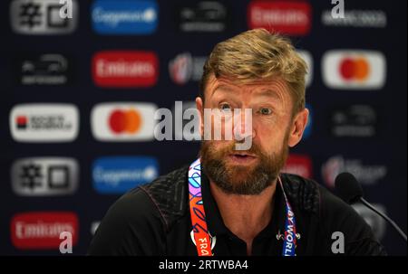 Walisischer Verteidigungstrainer Mike Forshaw während der Pressekonferenz im Stade de Nice, Frankreich. Bilddatum: Freitag, 15. September 2023. Stockfoto